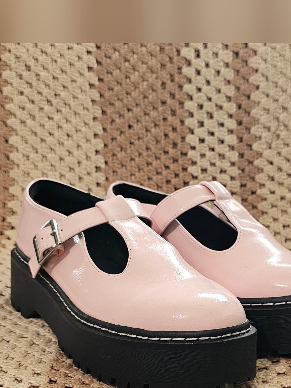 Women's Pink Patent Mary Jane Platform Shoes